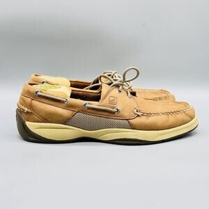Sperry Shoes Mens 12 Beige Leather Top Sider Intrepid Boat Deck Lace Up Moc Toe